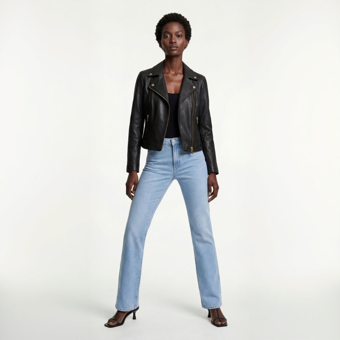 Florence Leather Biker Jacket in Black RRP £259