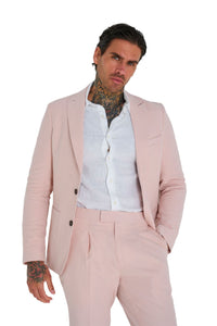 Chris Slim Fit Linen Cotton Blend Single Breasted Suit Blazer in Pink RRP £159