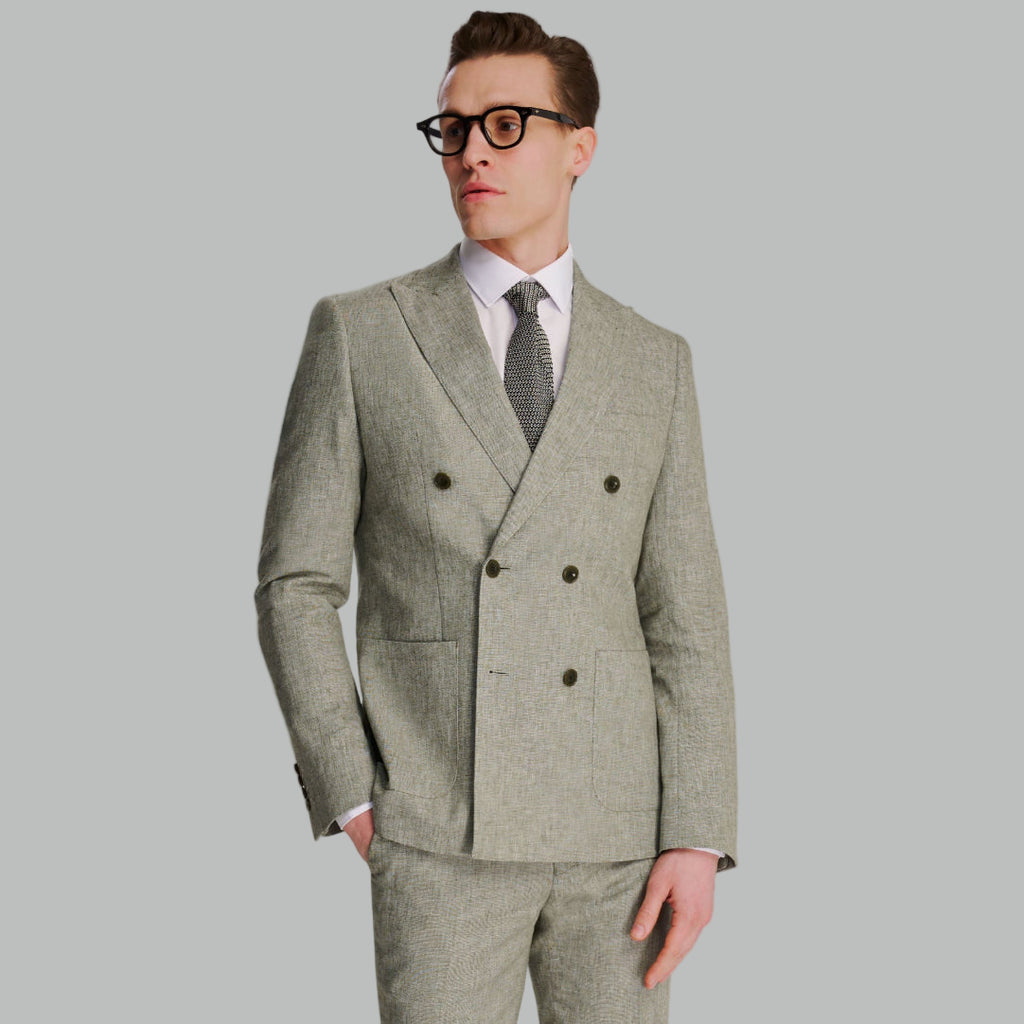 Giacomo Cotton Linen Double Breasted Suit Jacket in Green RRP £139