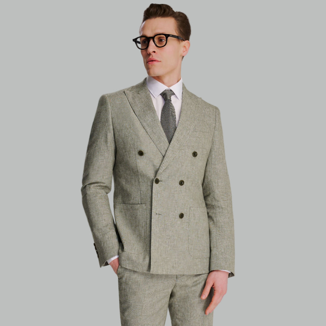 Giacomo Cotton Linen Double Breasted Suit Jacket in Green RRP £139