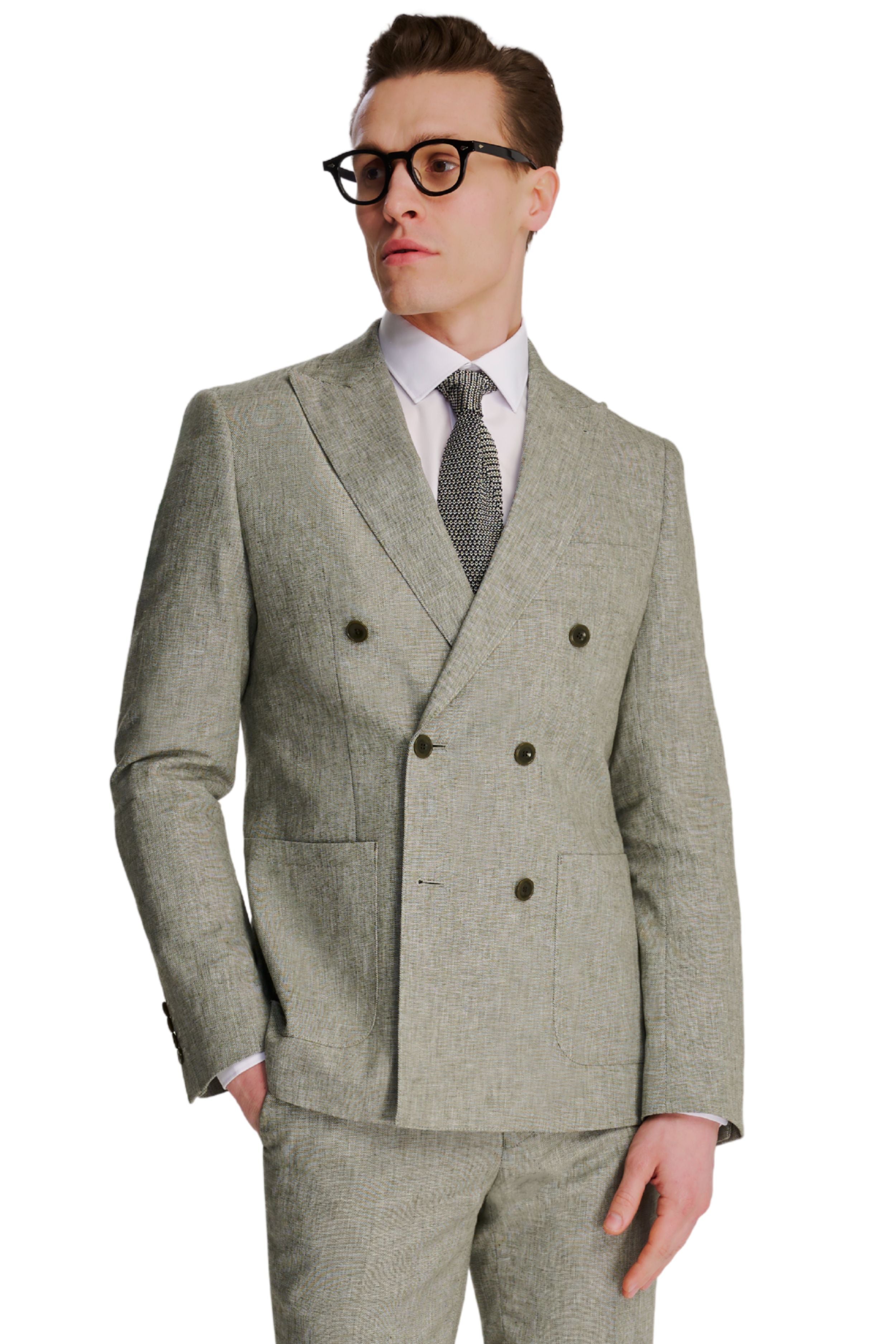 Giacomo Cotton Linen Double Breasted Suit Jacket in Green RRP £139