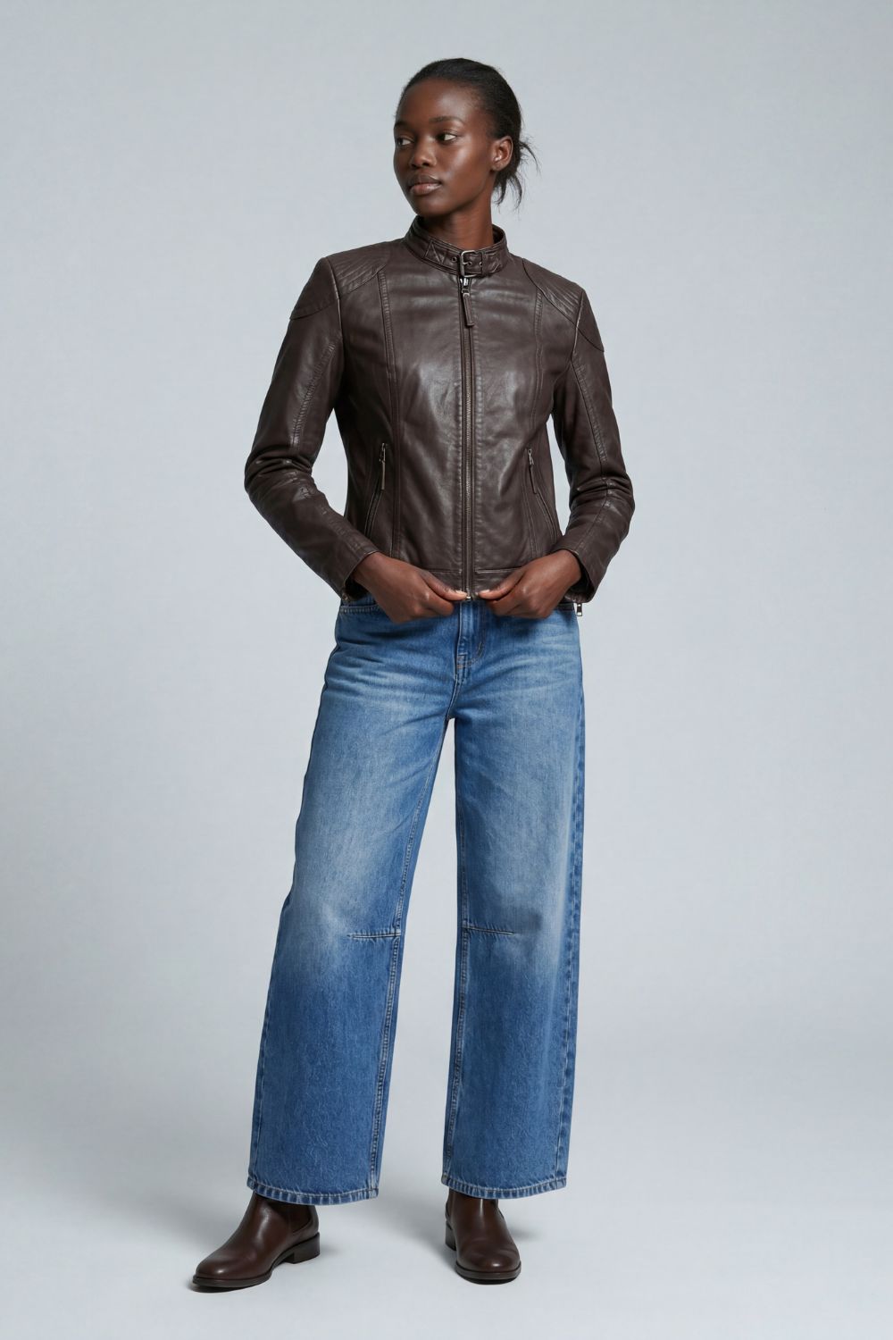 Elle Anette Leather Jacket in Chocolate RRP £299