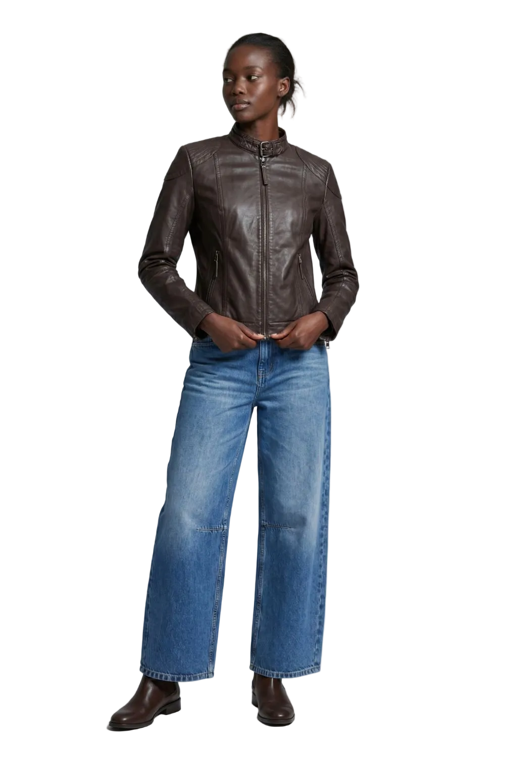 Elle Anette Leather Jacket in Chocolate RRP £299
