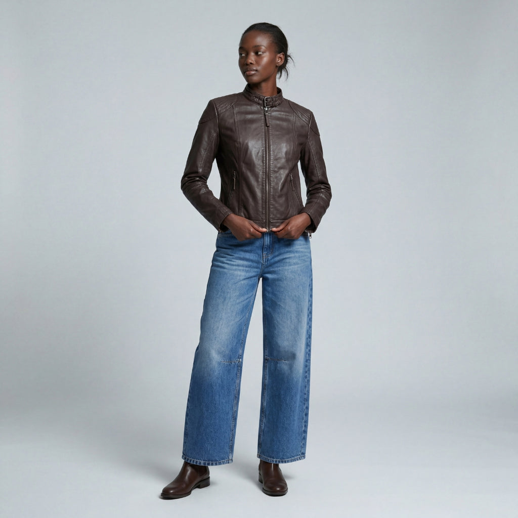 Elle Anette Leather Jacket in Chocolate RRP £299
