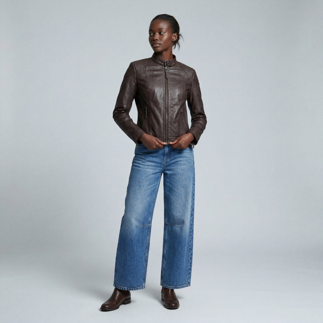 Elle Anette Leather Jacket in Chocolate RRP £299