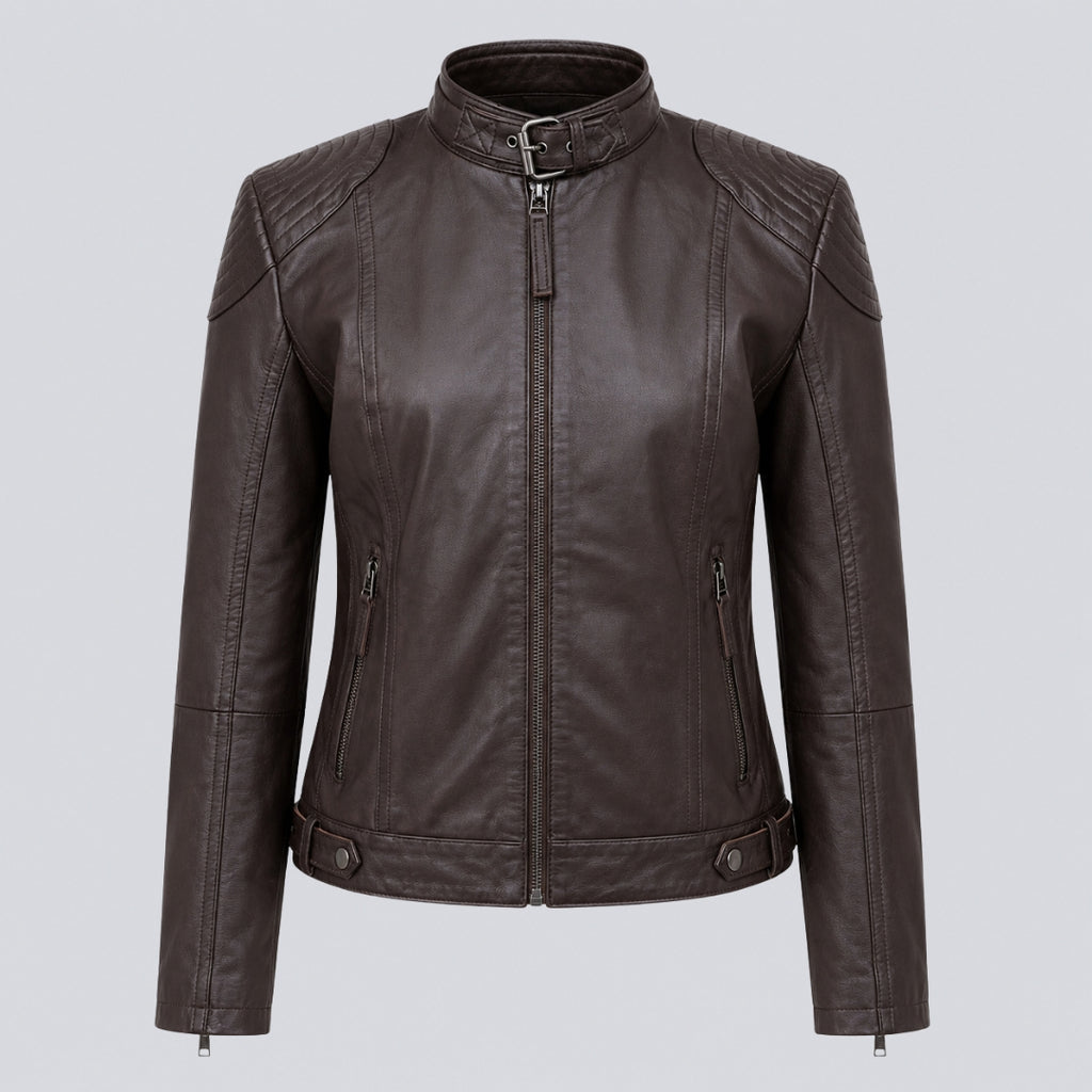 Elle Anette Leather Jacket in Chocolate RRP £299