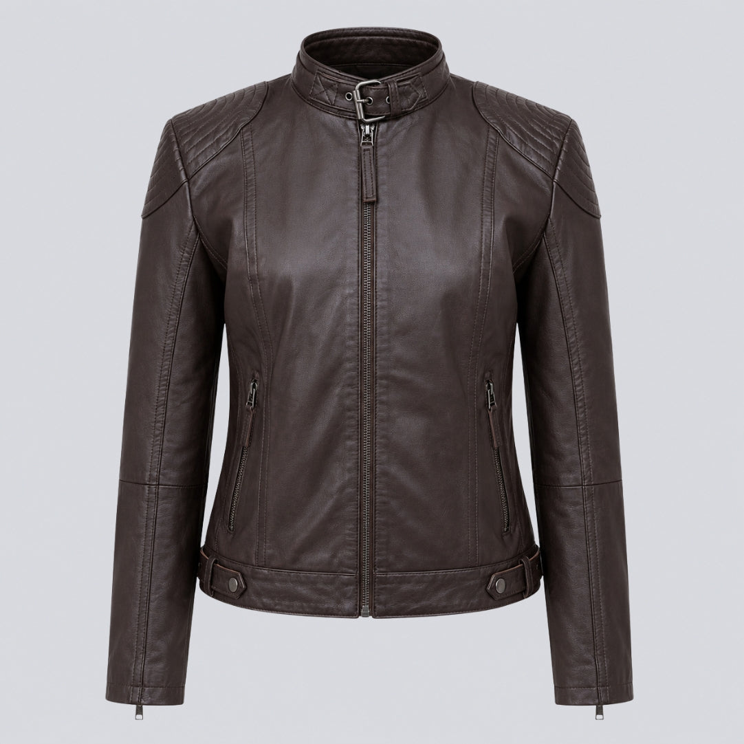 Elle Anette Leather Jacket in Chocolate RRP £299