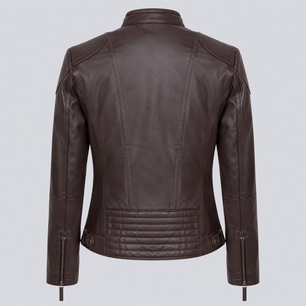 Elle Anette Leather Jacket in Chocolate RRP £299