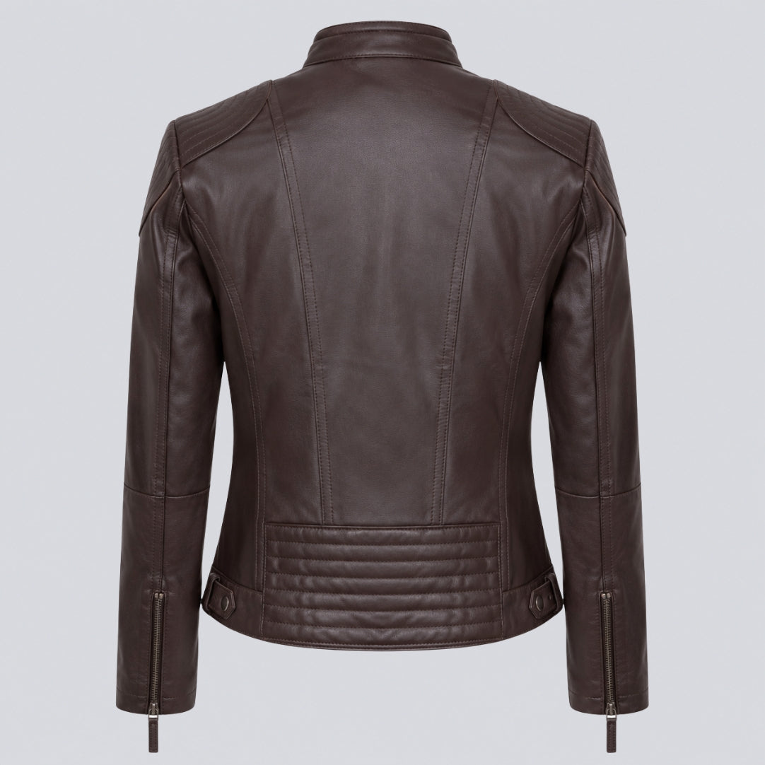 Elle Anette Leather Jacket in Chocolate RRP £299