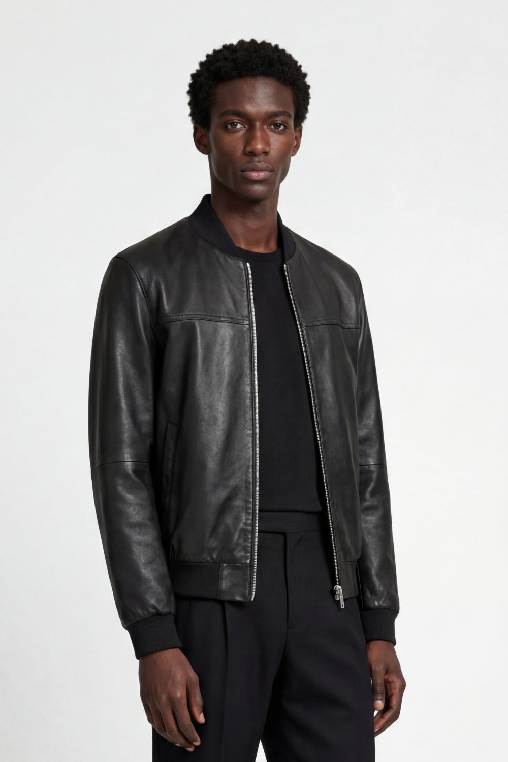 Leather Bomber Jacket in Black RRP £269