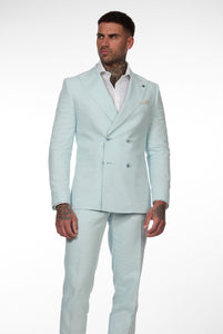 Gabriele Double Breasted Linen Suit in Pale Blue RRP £299