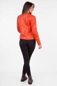 Pelle D’annata Ladies Real Leather Biker Jacket in Orange RRP £279
