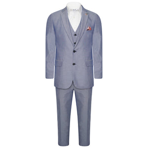Harry Brown Three Piece Slim Fit Cotton Suit in Blue Mix RRP £259