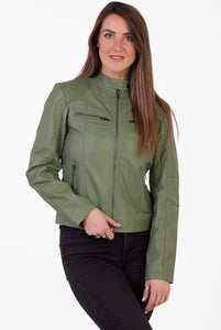 Pelle D’annata Ladies Real Leather Biker Jacket in Ocean Green RRP £279