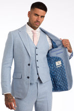 Load image into Gallery viewer, Ralph Wool Tweed Three Piece Slim Fit Suit in Sky Blue RRP £299
