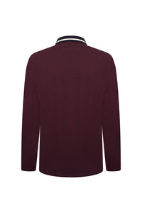 Grey Hawk Long Sleeve Zip Neck Polo Pique with Chest Badge in Wine RRP £90