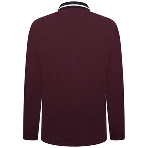 Extra-Tall Grey Hawk Long Sleeve Zip Neck Polo Pique with Chest Badge in Wine RRP £90