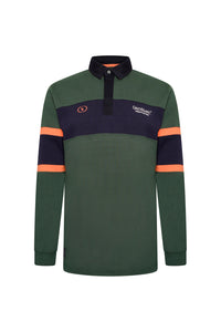 Grey Hawk Long Sleeve Panel Rugby Polo Shirt in Green RRP £99