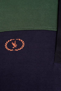 Extra-Tall Grey Hawk Long Sleeve Panel Rugby Polo Shirt in Green RRP £99