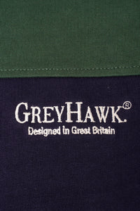 Grey Hawk Long Sleeve Panel Rugby Polo Shirt in Green RRP £99