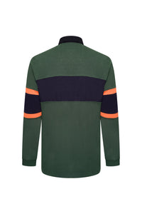 Extra-Tall Grey Hawk Long Sleeve Panel Rugby Polo Shirt in Green RRP £99