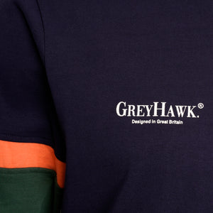 Extra-Tall Grey Hawk Long Sleeve Rugby Polo Shirt in Navy RRP £99