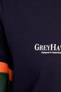 Extra-Tall Grey Hawk Long Sleeve Rugby Polo Shirt in Navy RRP £99