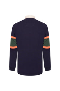 Grey Hawk Long Sleeve Rugby Polo Shirt in Navy RRP £99