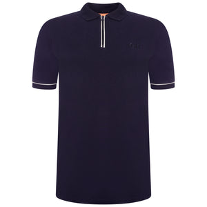Extra-Tall Grey Hawk Smart Zip Neck Polo Shirt in Navy RRP £49.50