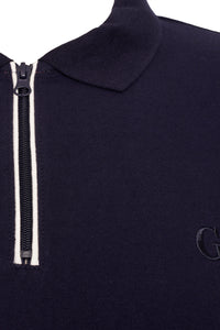 Extra-Tall Grey Hawk Smart Zip Neck Polo Shirt in Navy RRP £49.50