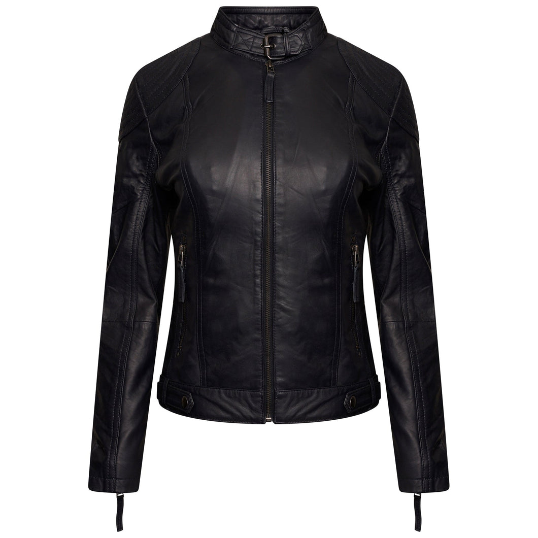 Elle  Annette Leather Jacket in Navy RRP £299