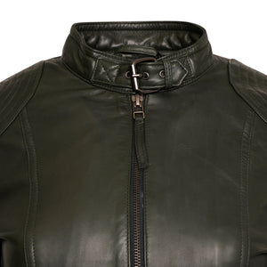 Elle Annette Leather Jacket in Green RRP £299
