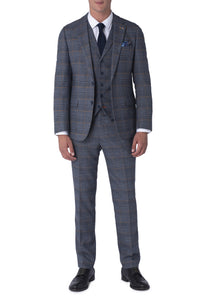 Callum Harry Brown Grey & Orange Check Three Piece Suit RRP £259