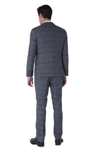 Callum Harry Brown Grey & Orange Check Three Piece Suit RRP £259