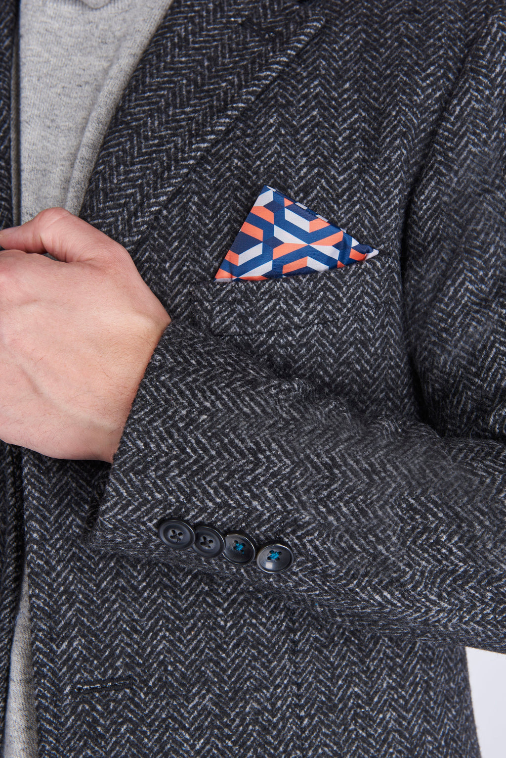 LANDON Single Breasted Grey Herringbone Coat RRP £135