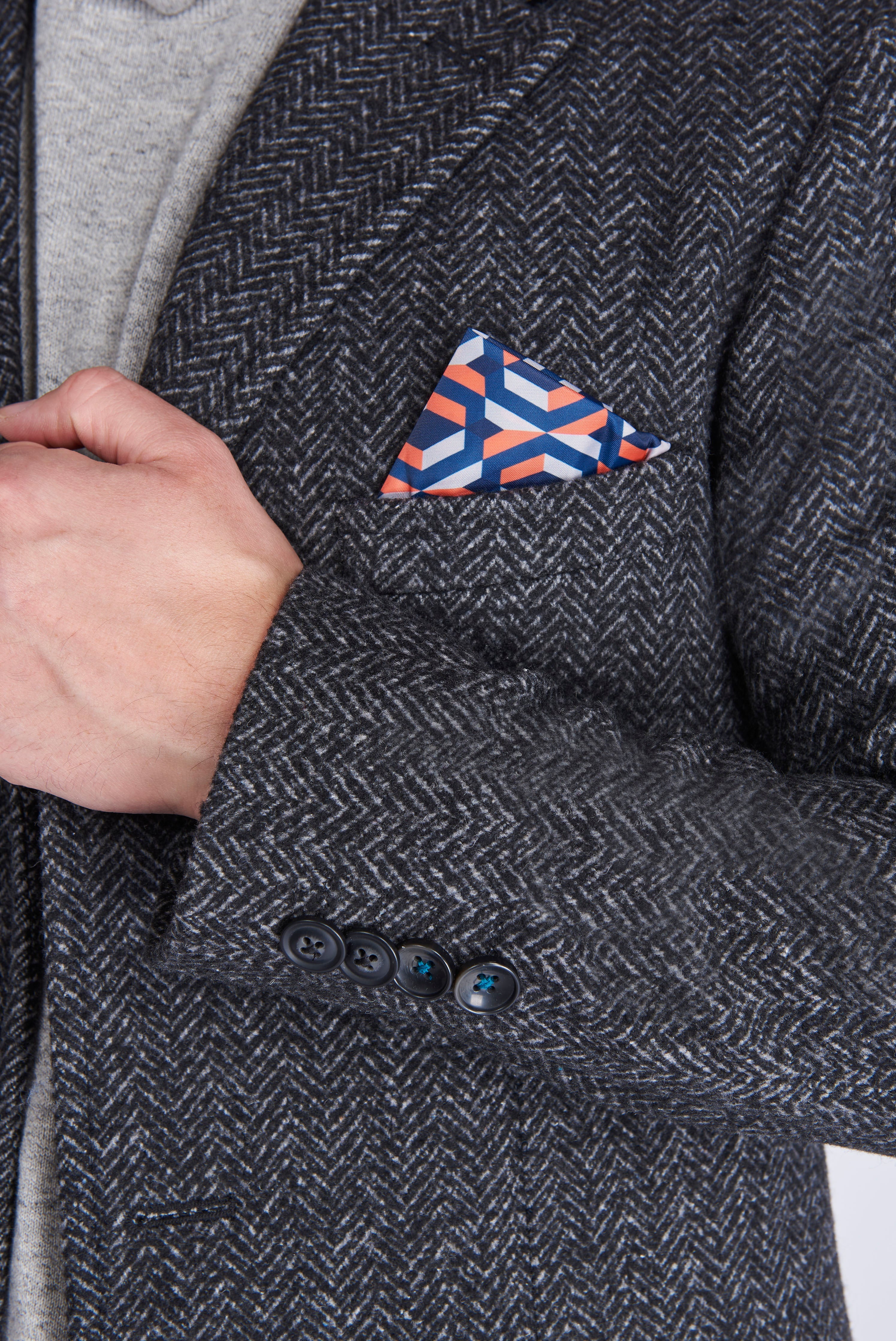 LANDON Single Breasted Grey Herringbone Coat RRP £135