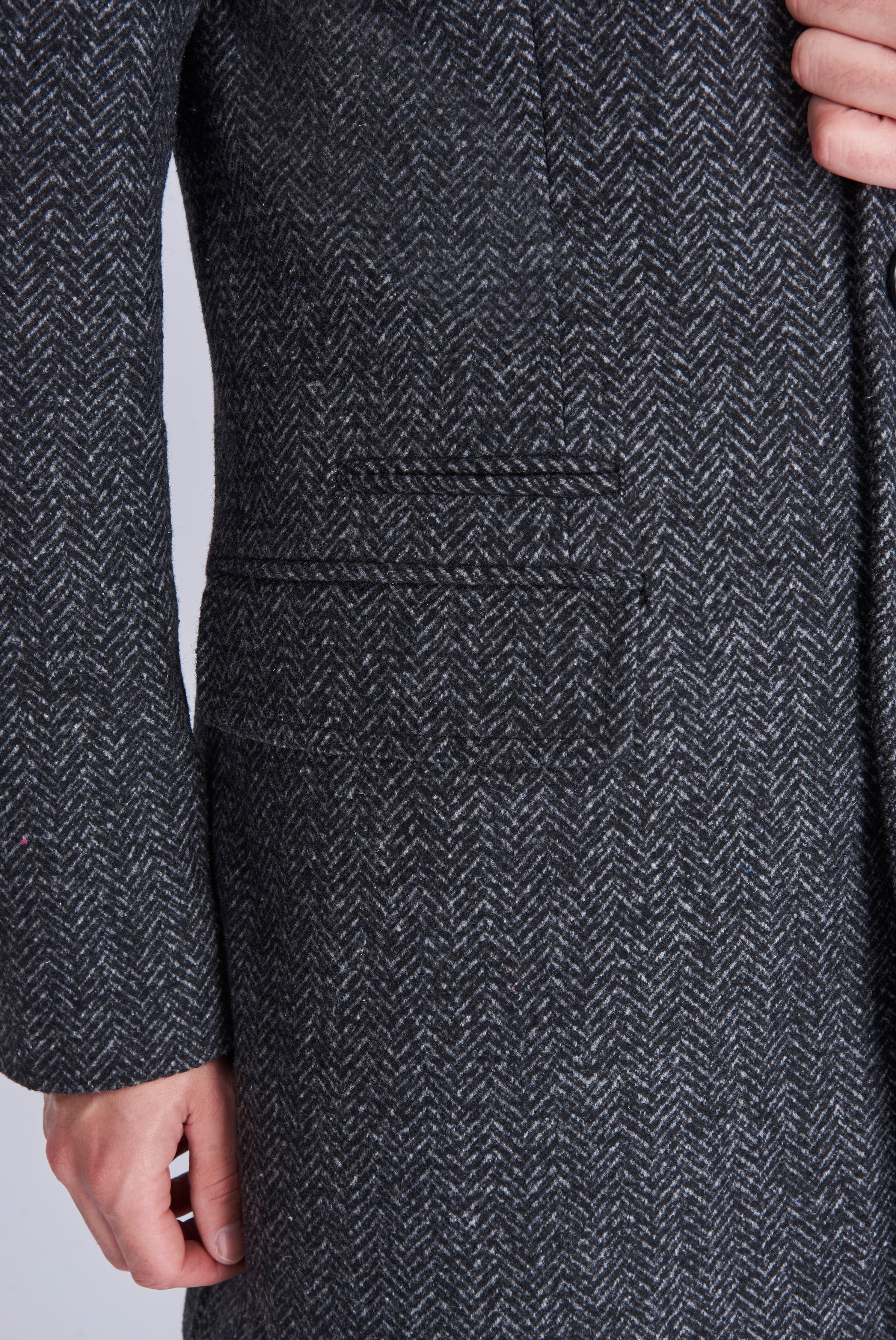 LANDON Single Breasted Grey Herringbone Coat RRP £135