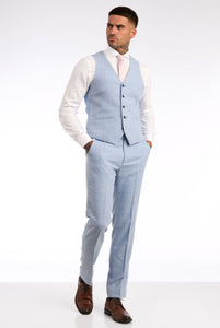 Ralph Wool Tweed Three Piece Slim Fit Suit in Sky Blue RRP £299