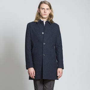 Harry Brown Navy Check Single Breasted Wool Coat RRP £135