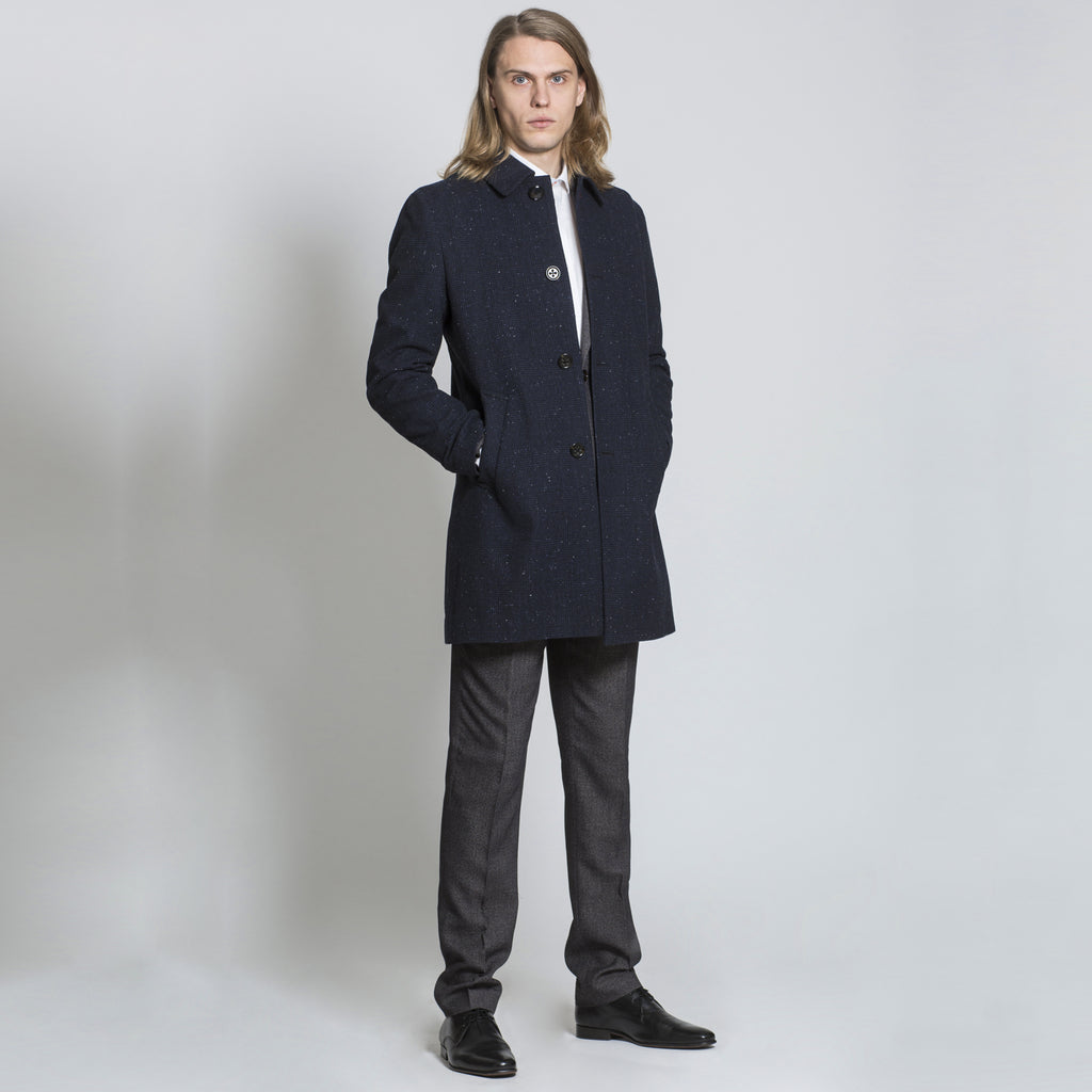 Harry Brown Navy Check Single Breasted Wool Coat RRP £135