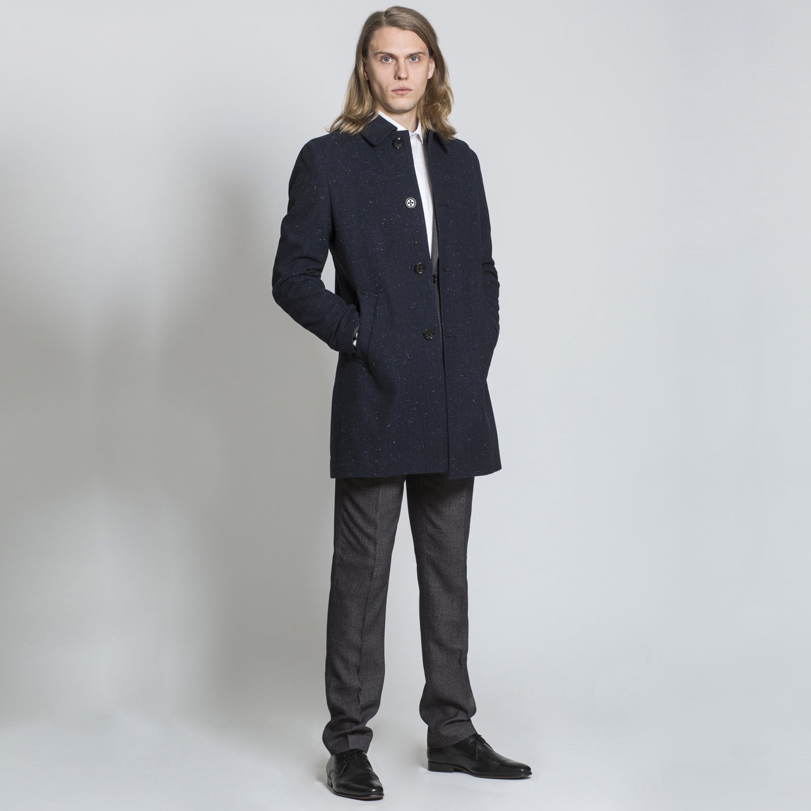 Harry Brown Navy Check Single Breasted Wool Coat RRP £135
