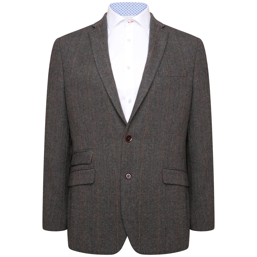 Harry Brown Grey-Brown Check Wool Blend Tailored Fit Blazer