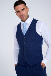 Ralph Wool Tweed Three Piece Slim Fit Suit in Navy RRP £299