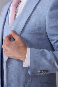 Cameron Harry Brown Pale Blue Three Piece Linen Suit RRP £299