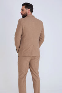 Ralph Wool Tweed Three Piece Slim Fit Suit in Biscuit RRP £299