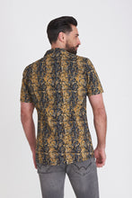 Load image into Gallery viewer, Harry Brown Mono Revere Collar Fashion Shirt in Black Gold Check RRP £80
