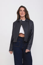 Load image into Gallery viewer, Elle Armin Leather Biker Jacket in Blue RRP £299
