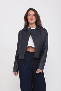 Elle Armin Leather Biker Jacket in Blue RRP £299