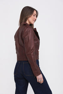 Elle Armin Leather Biker Jacket in Bordo RRP £299