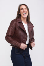 Load image into Gallery viewer, Elle Armin Leather Biker Jacket in Bordo RRP £299
